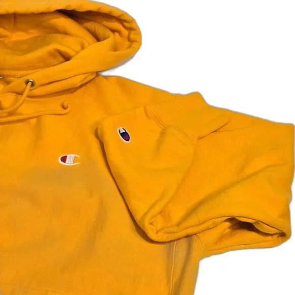 Champion Reverse Weave Hoodie C Gold Yellow Unisex Pullover Sweatshirt Large - Picture 3 of 12